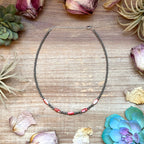 Orange and red spiny oyster choker necklace with sterling silver beads, 14.5 inch length with extender, handmade jewelry.