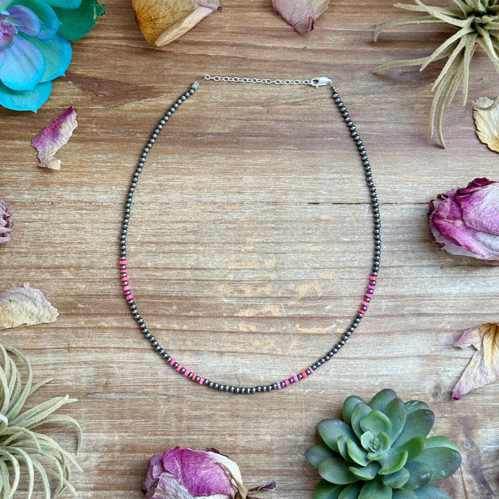 Bright pink faceted opal bead necklace with sterling silver clasp handmade western jewelry by The Bijoux FAB.