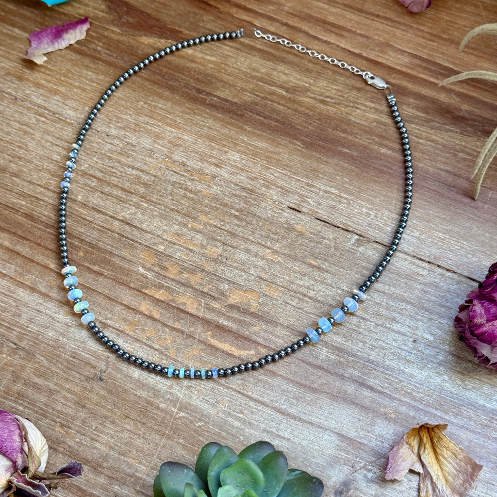 White Opal Bead Necklace – 16" | The Bijoux FAB