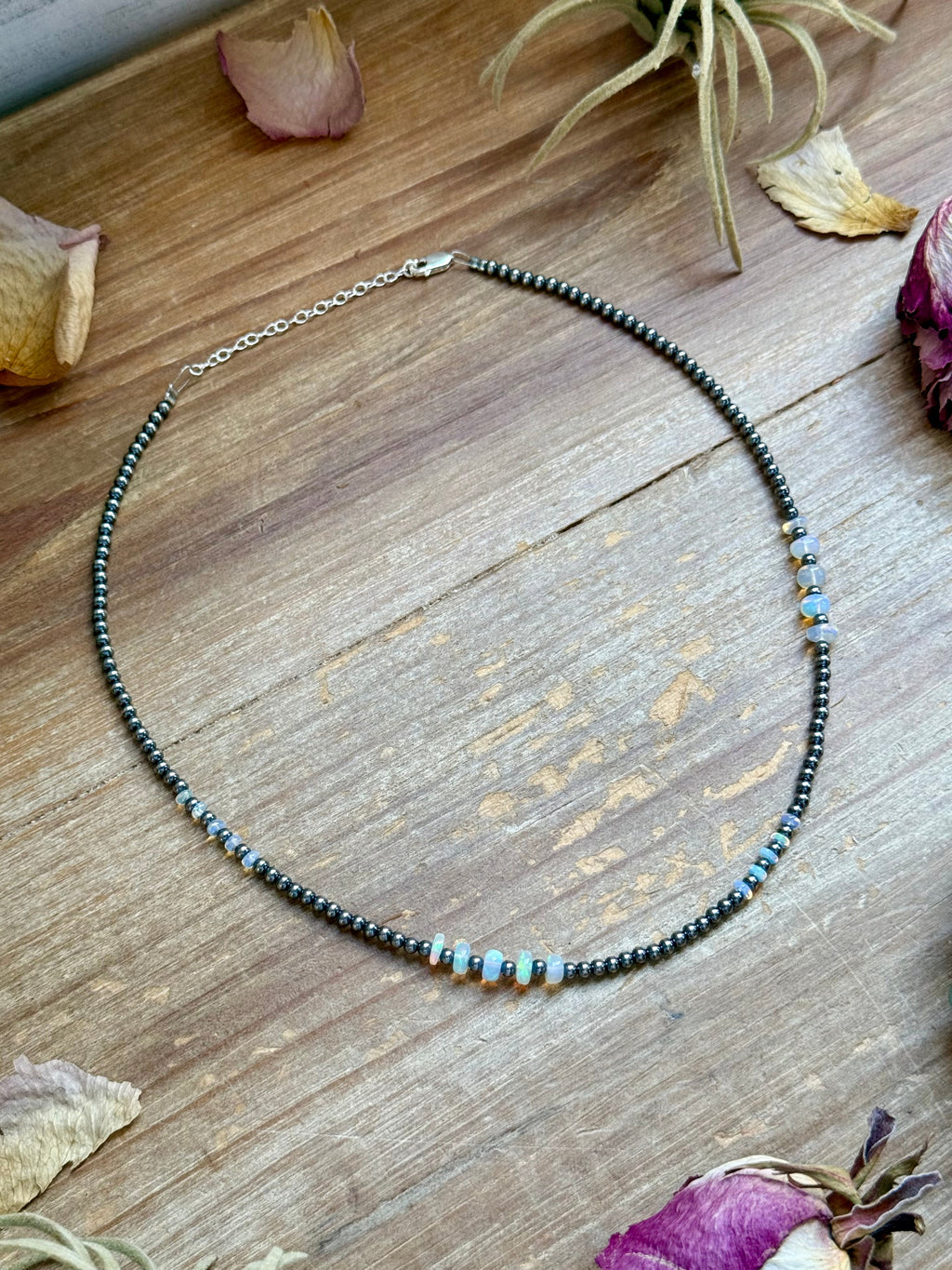 White Opal Bead Necklace – 16" | The Bijoux FAB