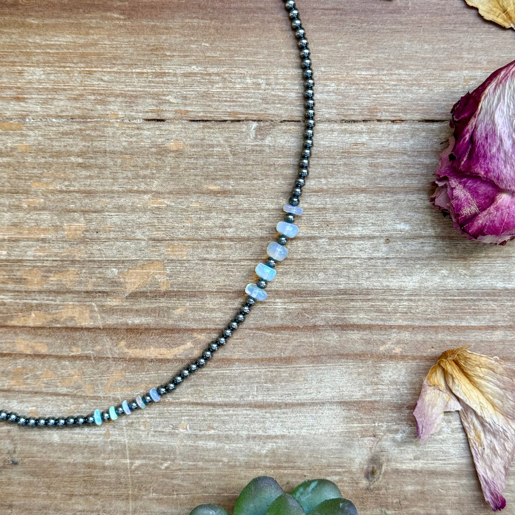 White Opal Bead Necklace – 16" | The Bijoux FAB