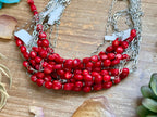 Silver-Plated Paperclip Chain Necklace with Dyed Coral & Hematite – 15” | The Bijoux FAB