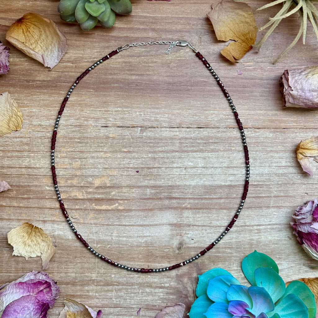 Garnet & Sterling Pearl Necklace – 18.5" | The Bijoux FAB