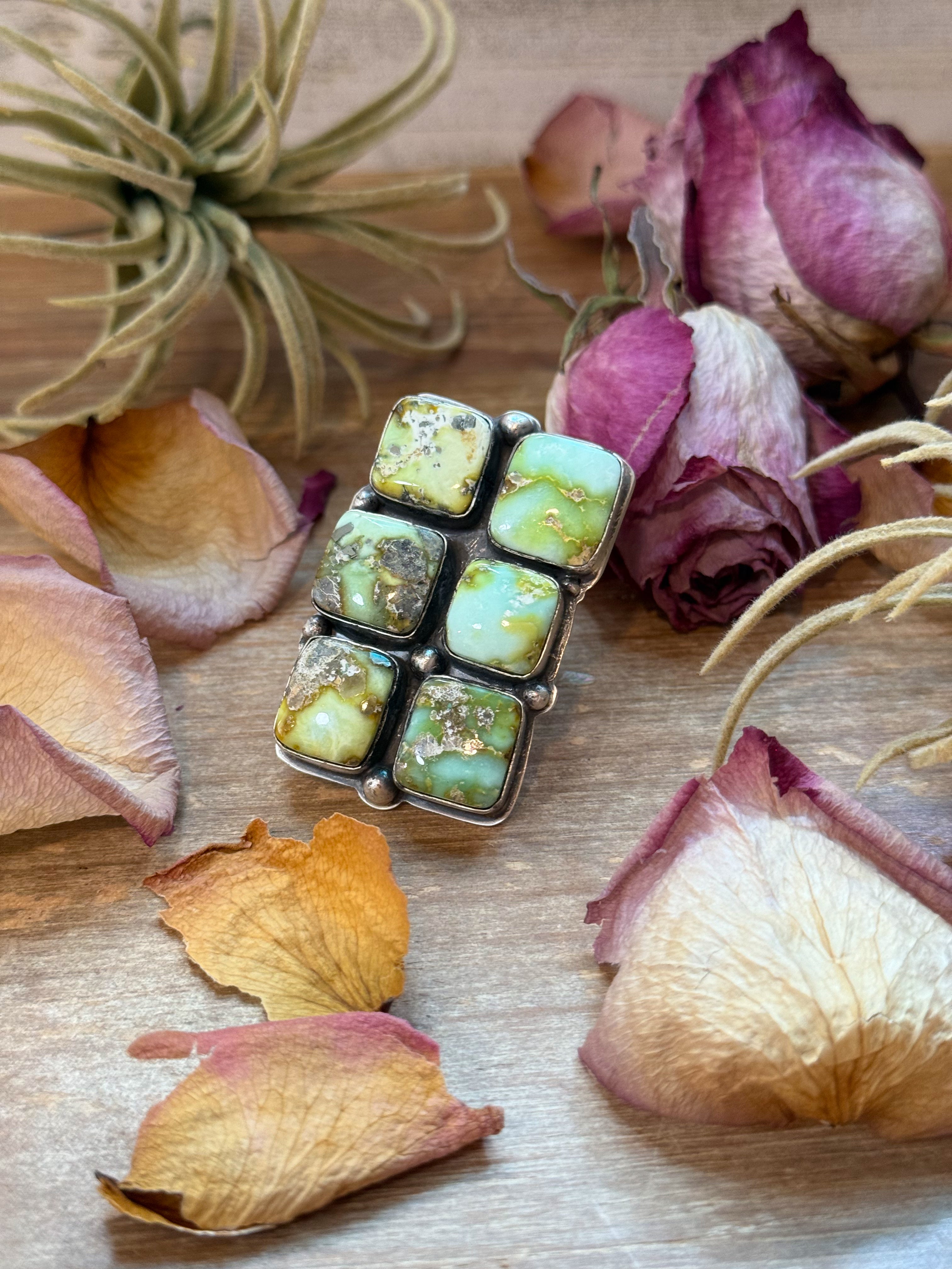 6-Stone Palomino Turquoise Adjustable Ring – Handmade 925 Silver BJA New Mexico Navajo Jewelry