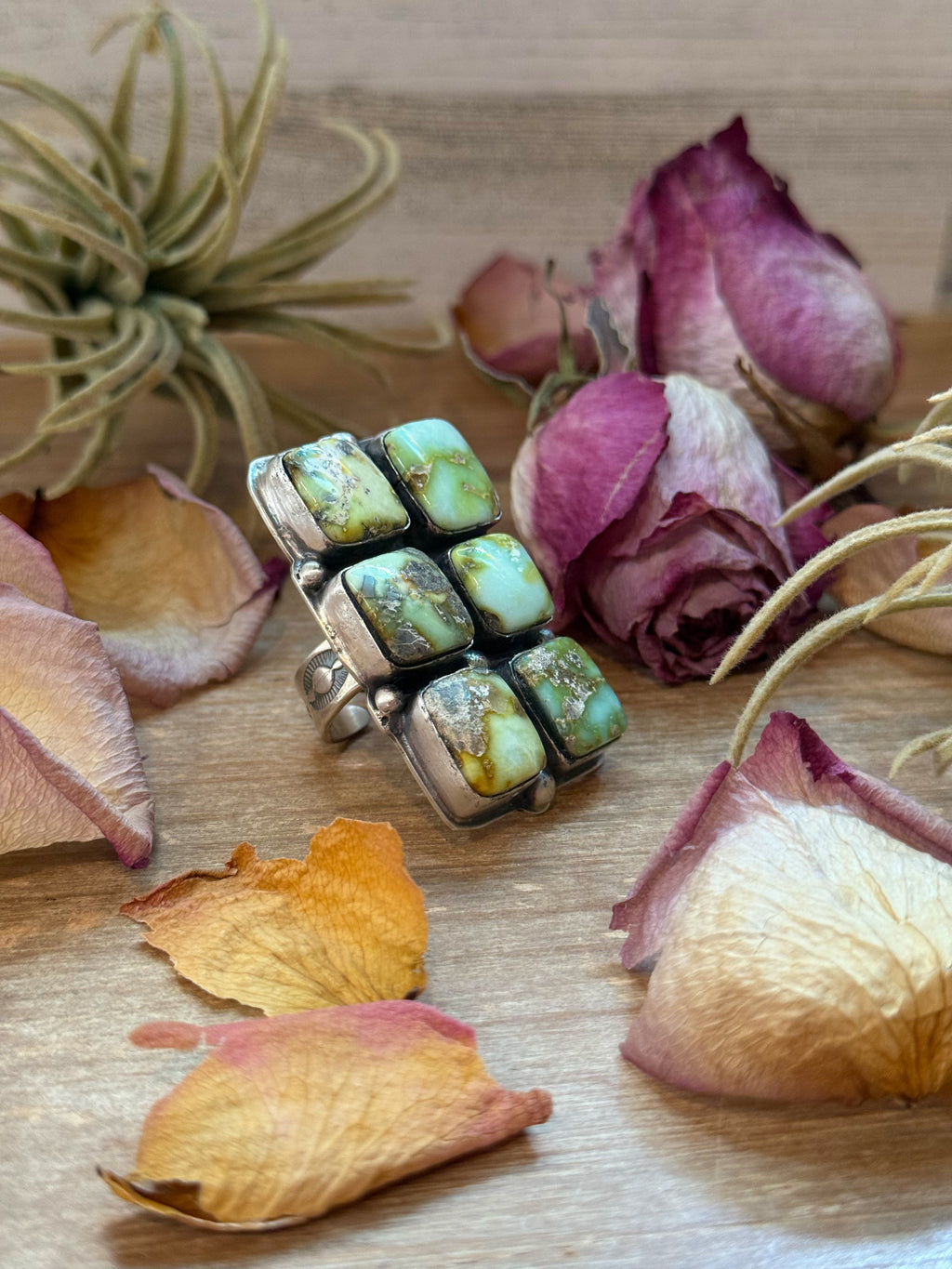 6-Stone Palomino Turquoise Adjustable Ring – Handmade 925 Silver BJA New Mexico Navajo Jewelry