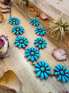 Kingman Turquoise Flower Lariat Necklace – 25” + 5.5” Drop | Native Artist - A. Spencer