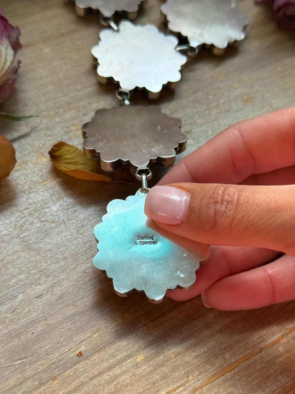 Kingman Turquoise Flower Lariat Necklace – 25” + 5.5” Drop | Native Artist - A. Spencer