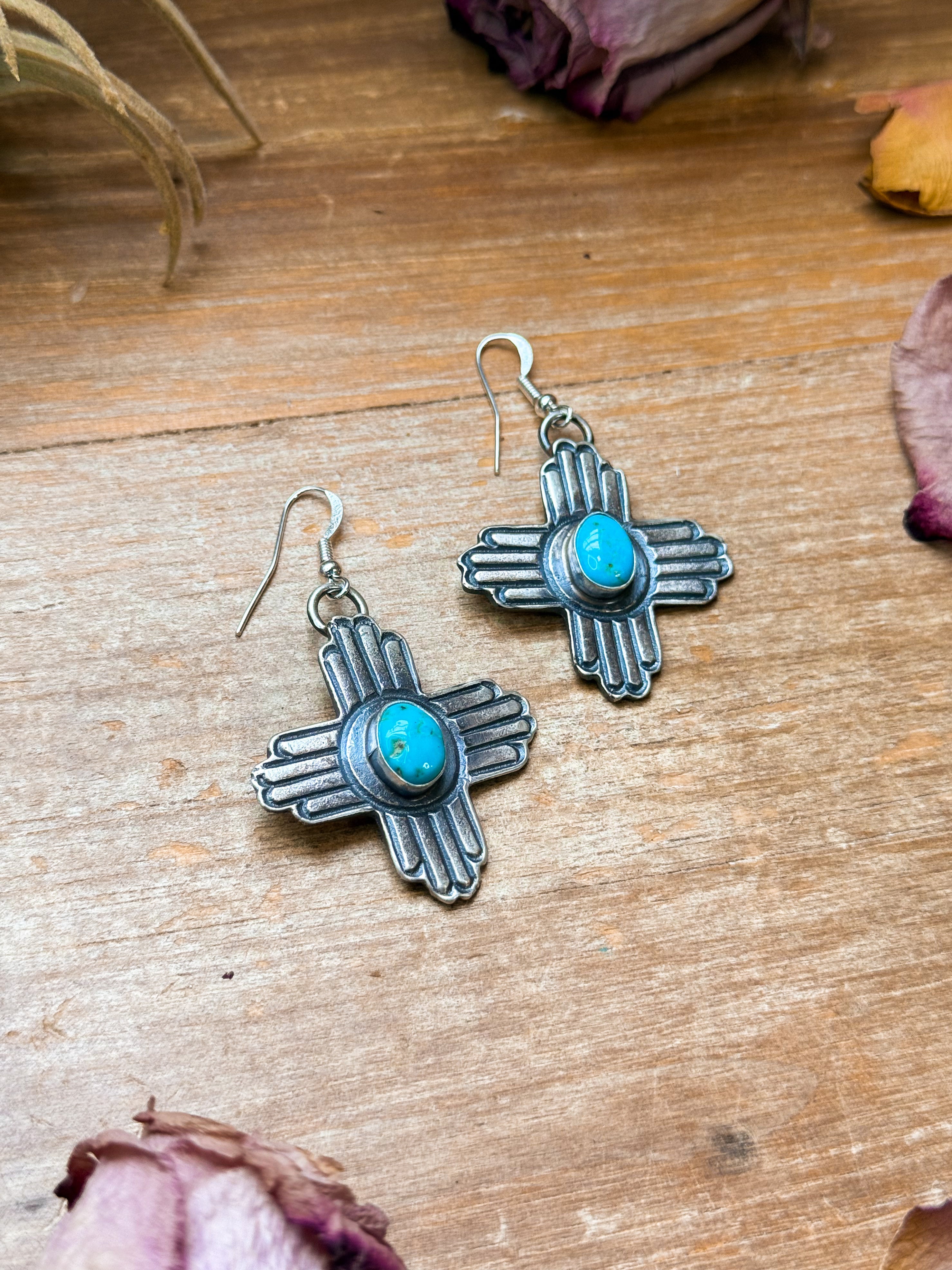 Sterling Silver Zia Dangle Earrings – Native Made by K. Billah