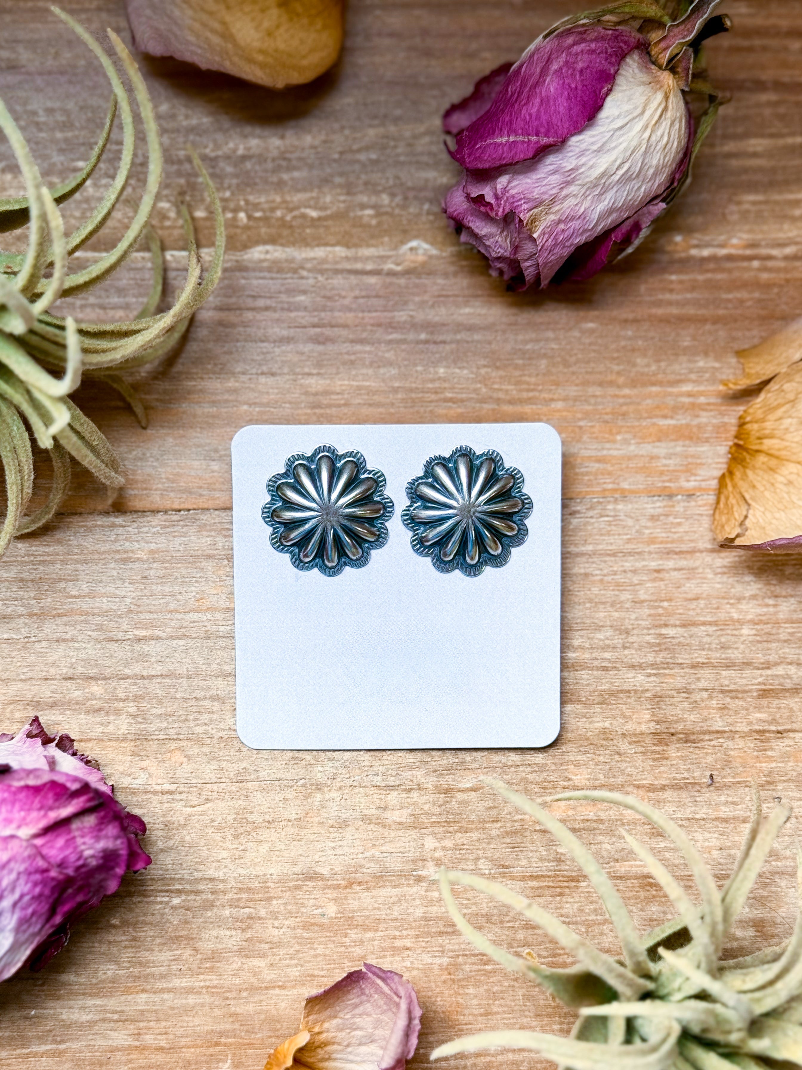 Medium Sterling Silver Concho Stud Earrings