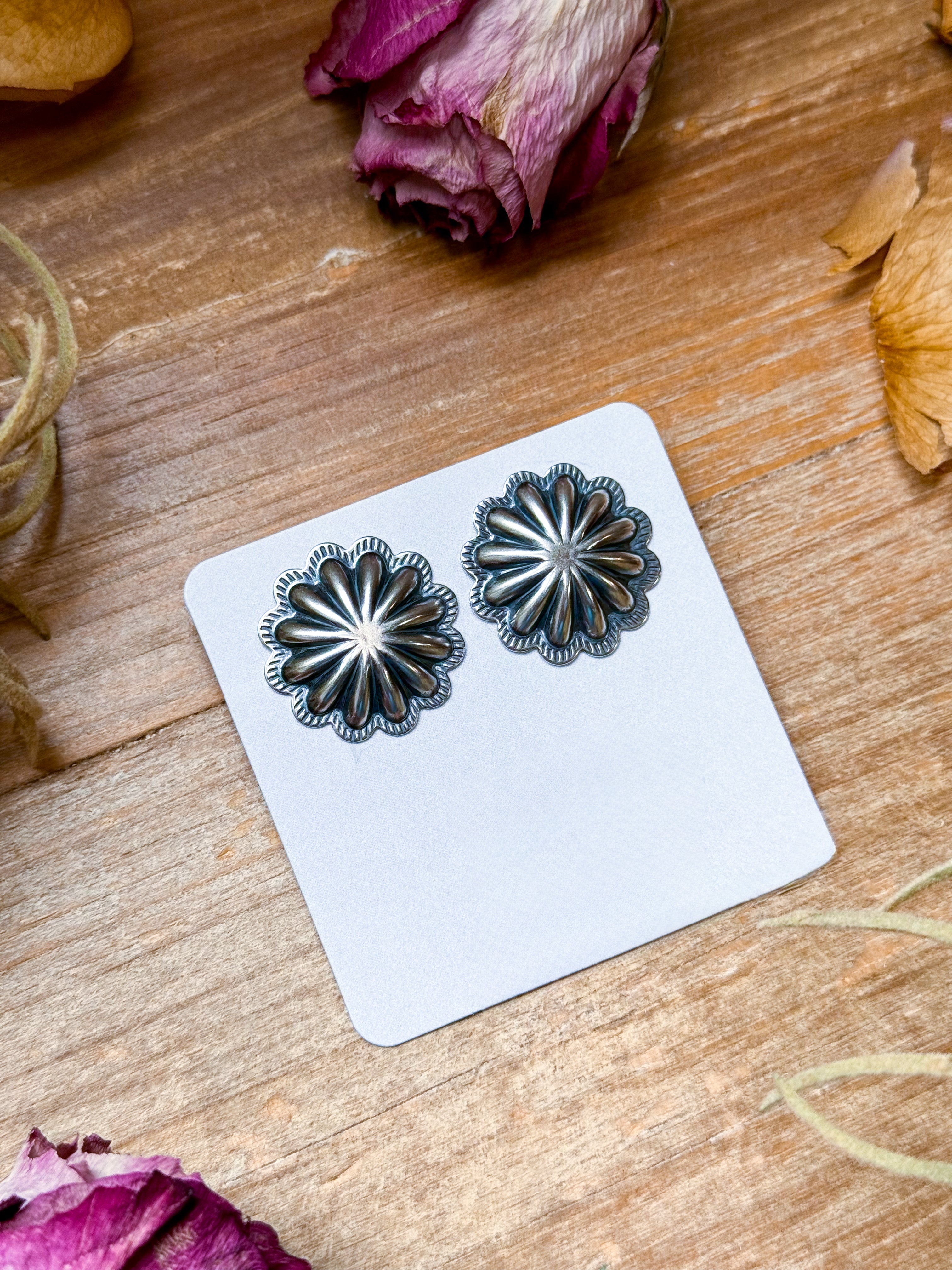 Medium Sterling Silver Concho Stud Earrings