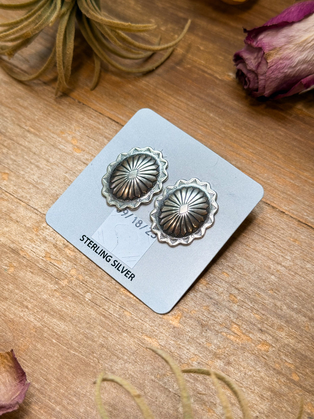Sterling Silver Concho Stud Earrings
