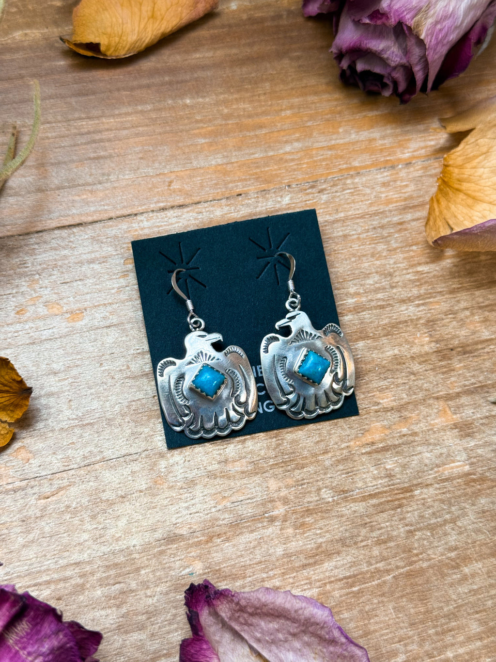 Soaring Skies Sterling Silver Eagle Dangle Earrings with Turquoise