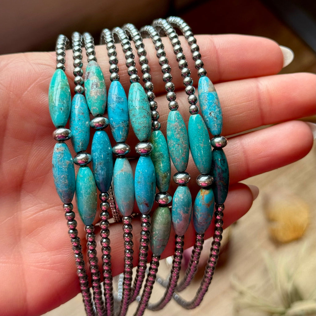 15-Inch Sterling Silver Pearl & Blue Turquoise Torpedo Choker