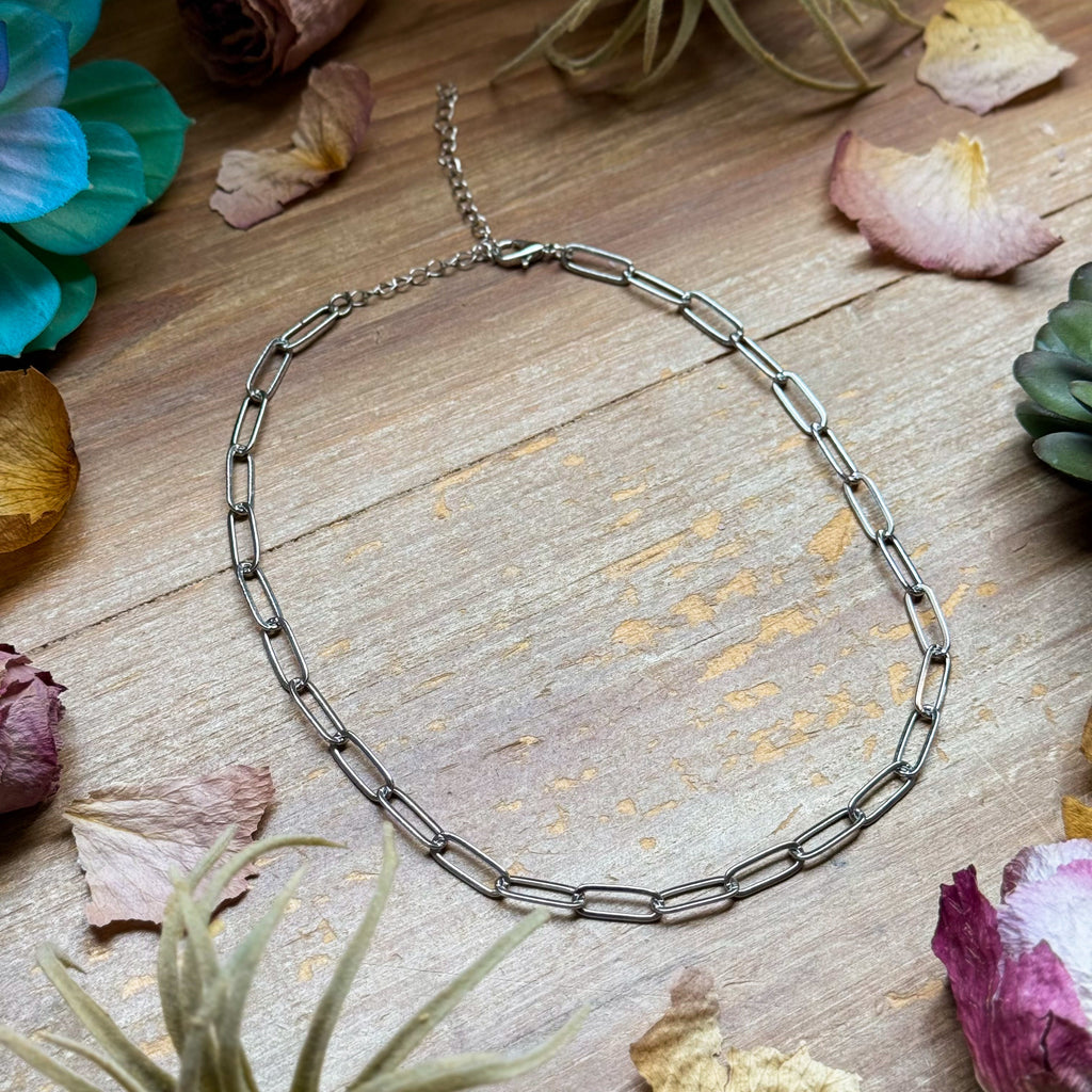 Silver Paperclip Chain Choker – 14” Adjustable Silver Plated Necklace | The Bijoux FAB