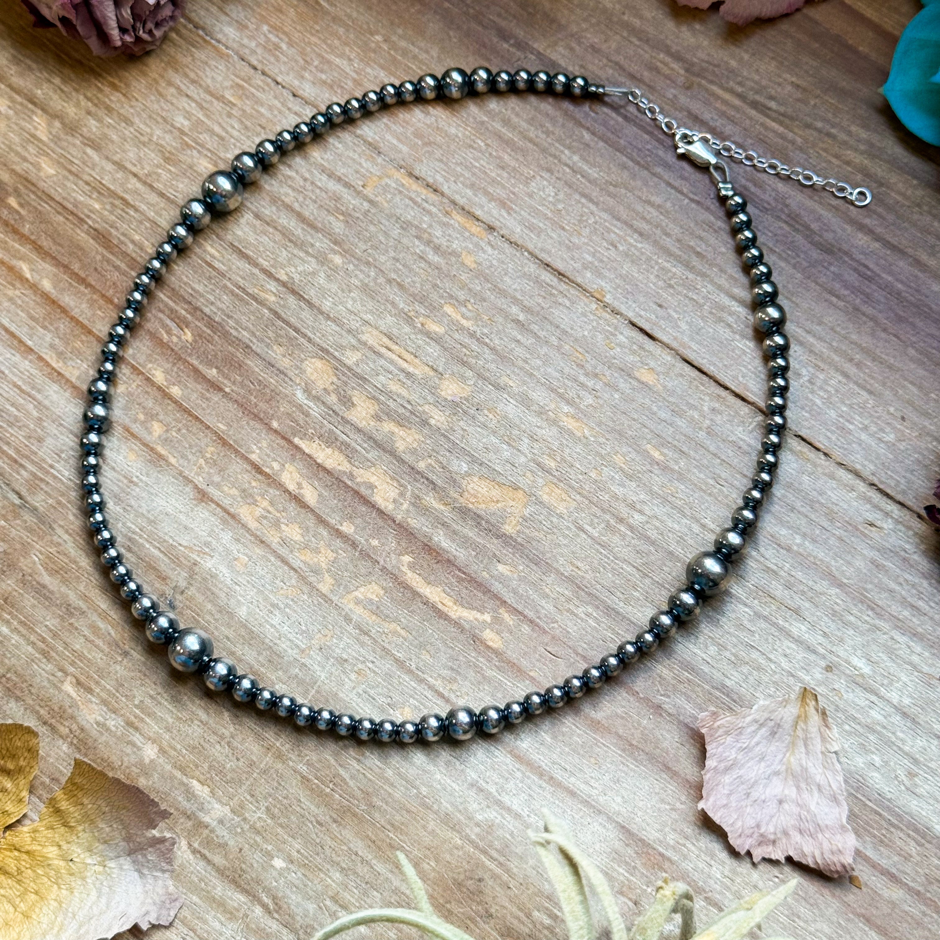 Graduated Sterling Silver Pearl Choker Necklace – 4-5-6-8mm 15” + 3” Extender | The Bijoux FAB