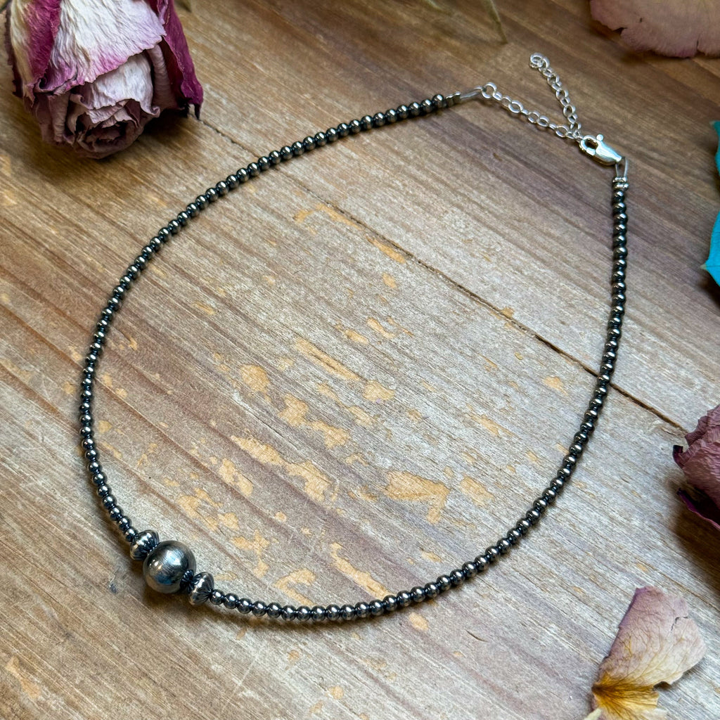 14 inch 3 mm sterling silver pearls  choker - 10 mm middle