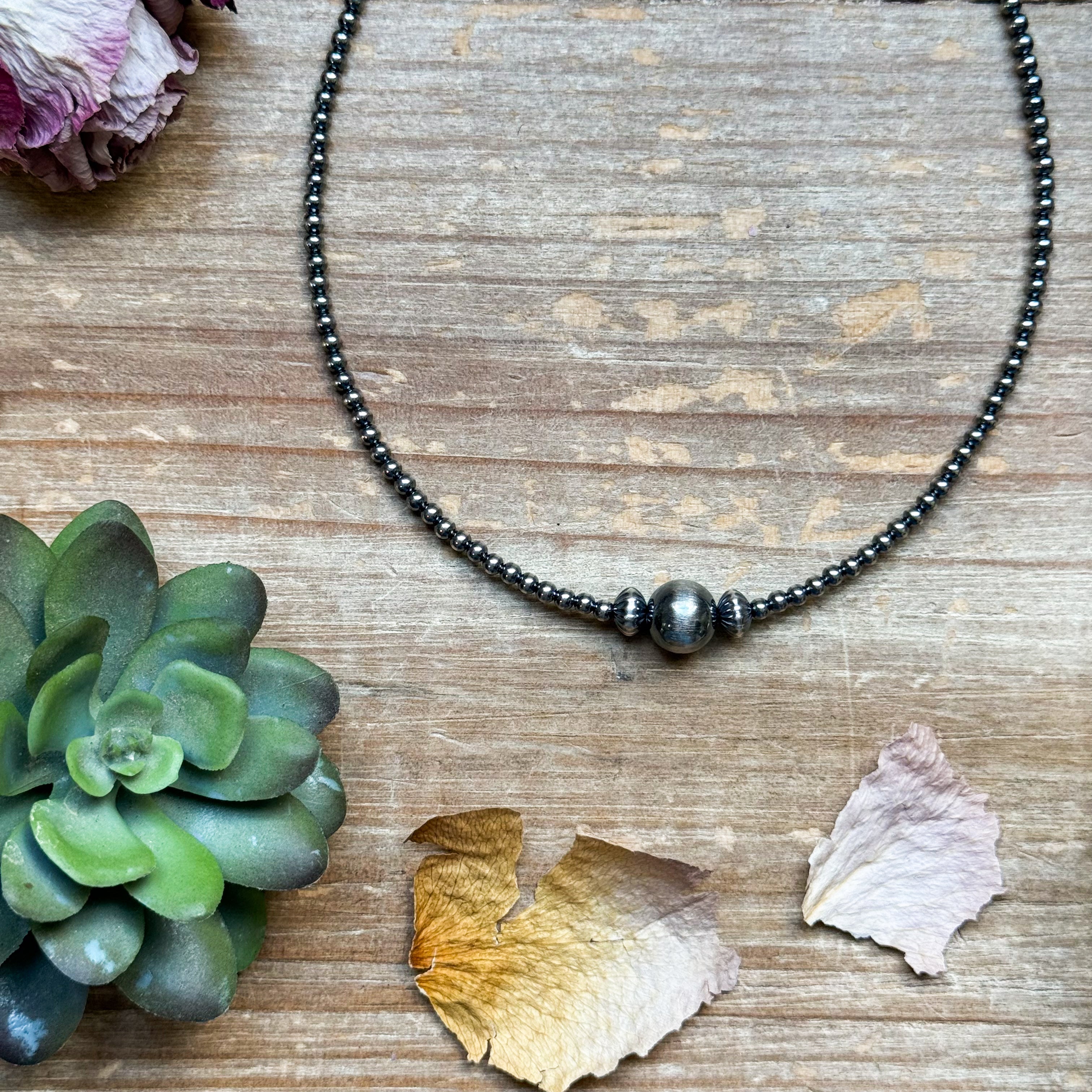 14 inch 3 mm sterling silver pearls  choker - 10 mm middle