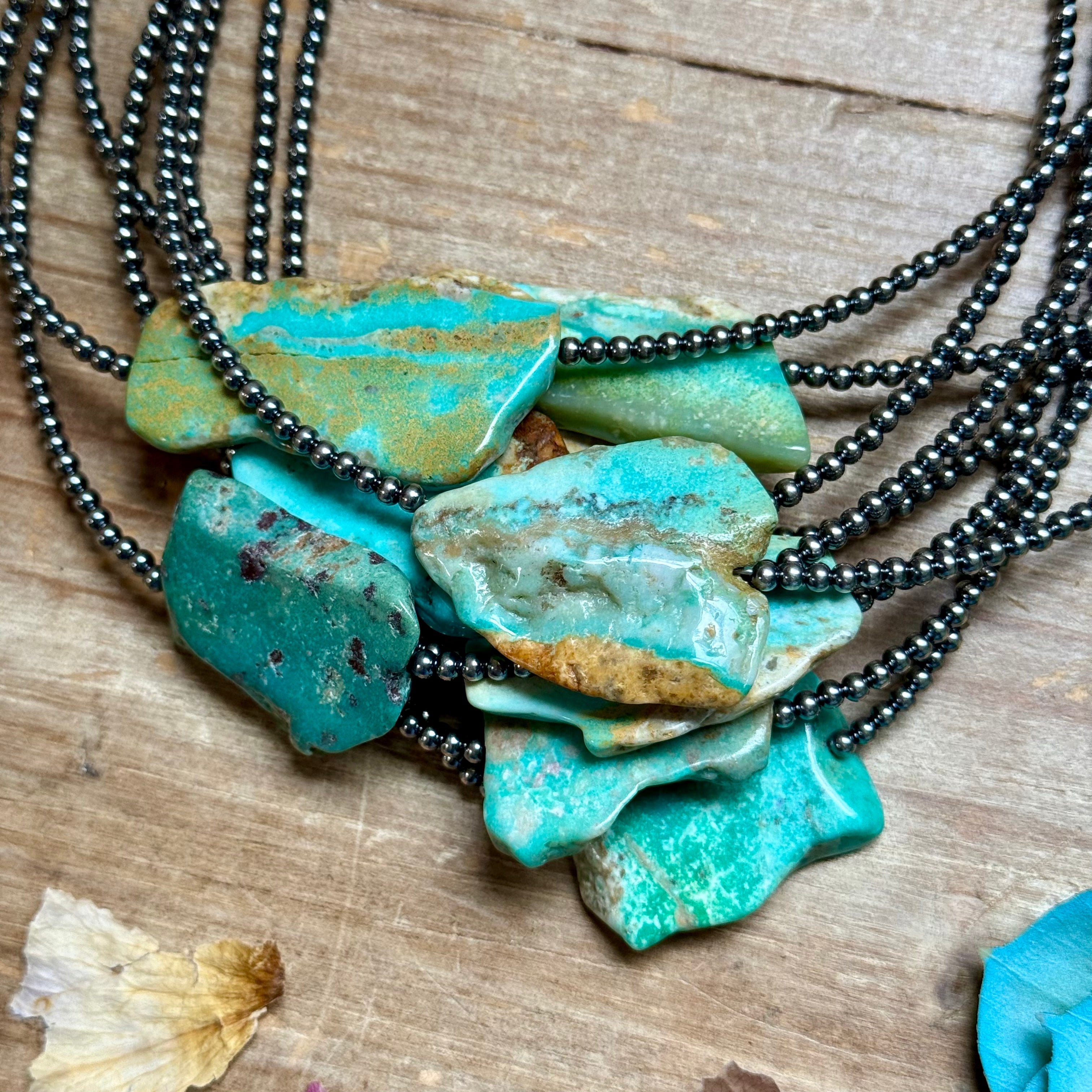 Flat Turquoise Necklace Sterling Silver Beads – 16” | The Bijoux FAB