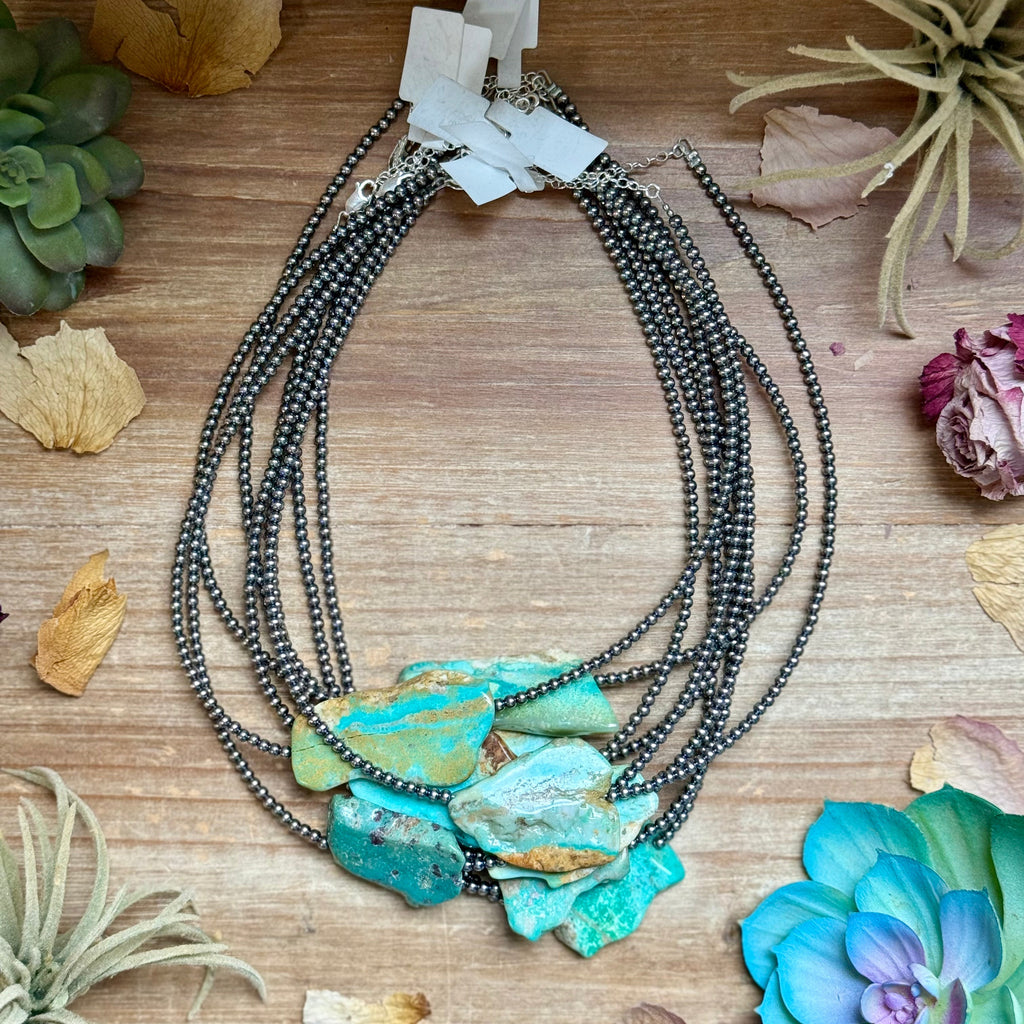 Flat Turquoise Necklace Sterling Silver Beads – 16” | The Bijoux FAB