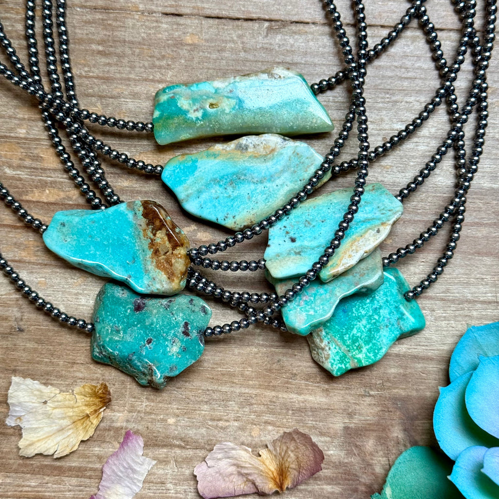 Flat Turquoise Necklace Sterling Silver Beads – 16” | The Bijoux FAB