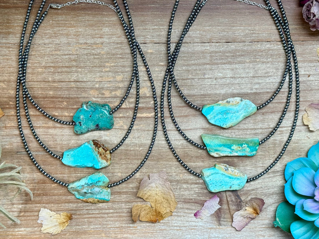 Flat Turquoise Necklace Sterling Silver Beads – 16” | The Bijoux FAB