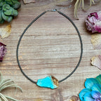 Flat turquoise necklace with 3mm sterling silver beads, 16 inch handmade Western turquoise necklace by The Bijoux FAB.
