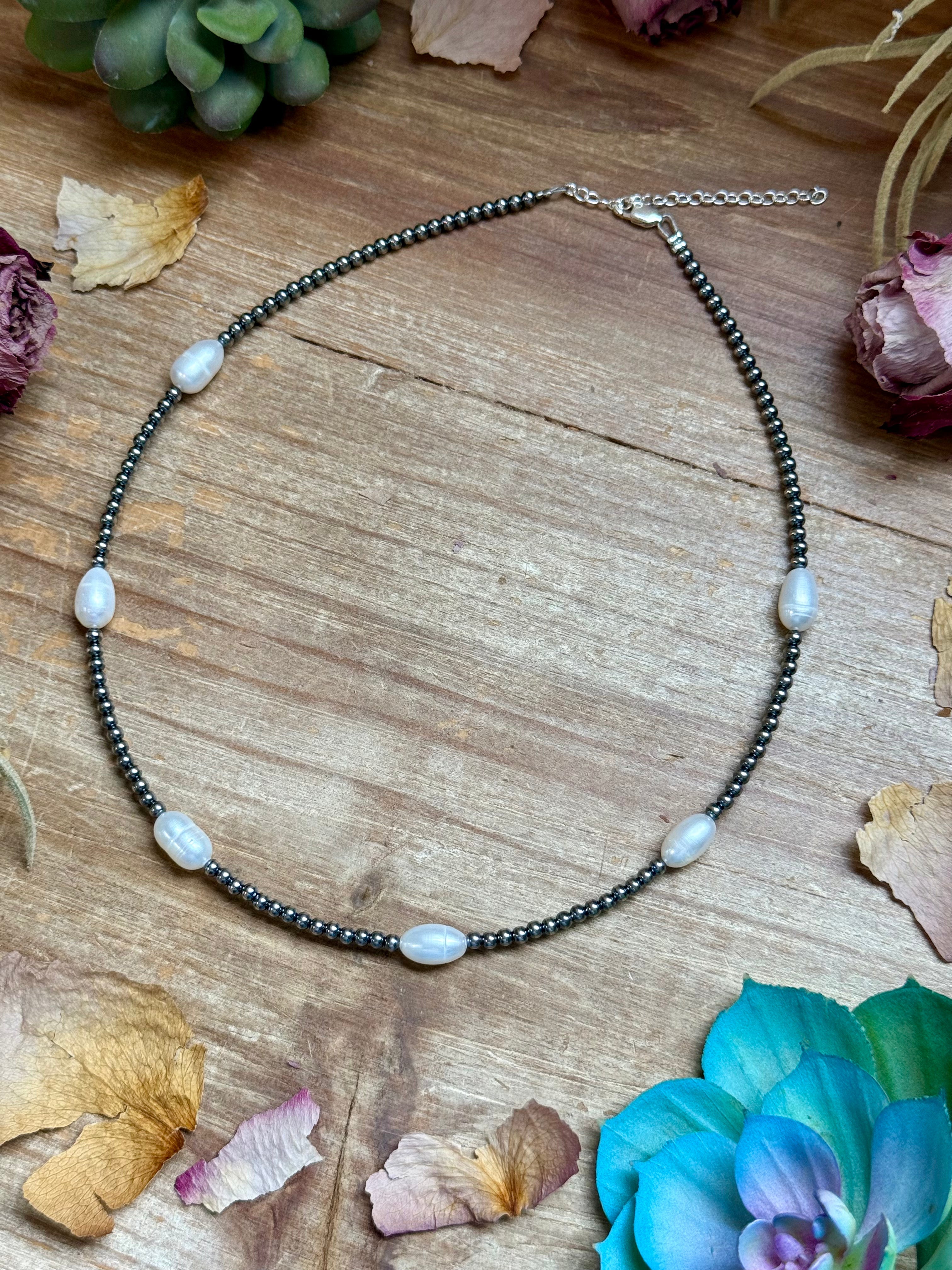 Freshwater Pearl Sterling Silver Bead Necklace – 16” | The Bijoux FAB