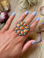 Orange Spiny Oyster Cluster Ring – Sterling Silver Mosaic Ring Size 7.5 | Shay Pfeiffer
