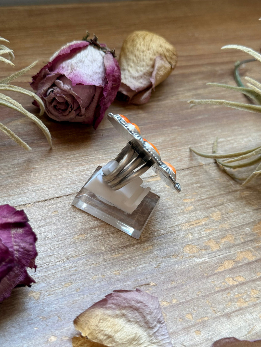 Orange Spiny Oyster Cluster Ring – Sterling Silver Mosaic Ring Size 7.5 | Shay Pfeiffer