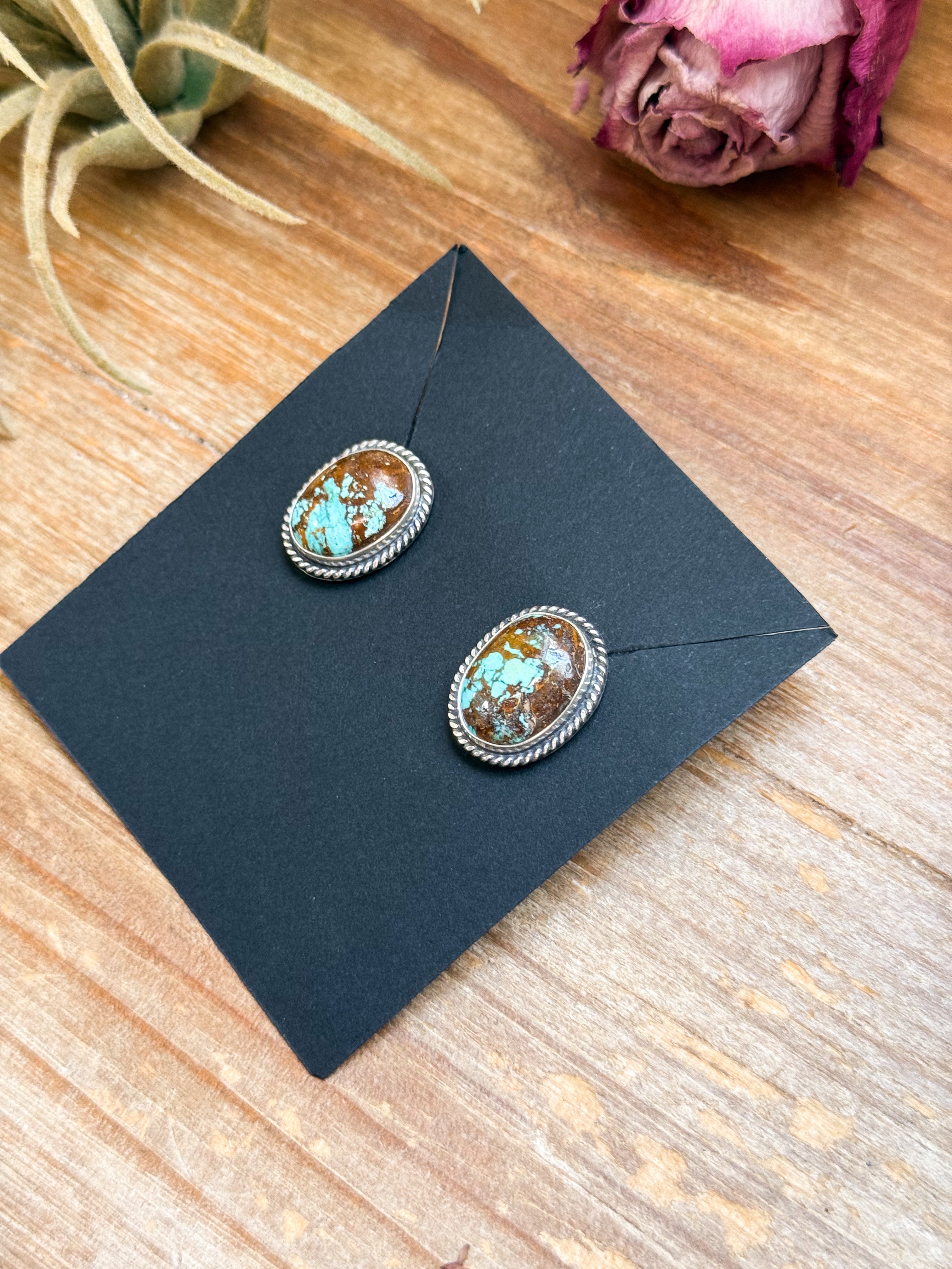 Sterling Silver Rising Phoenix Turquoise Stud Earrings