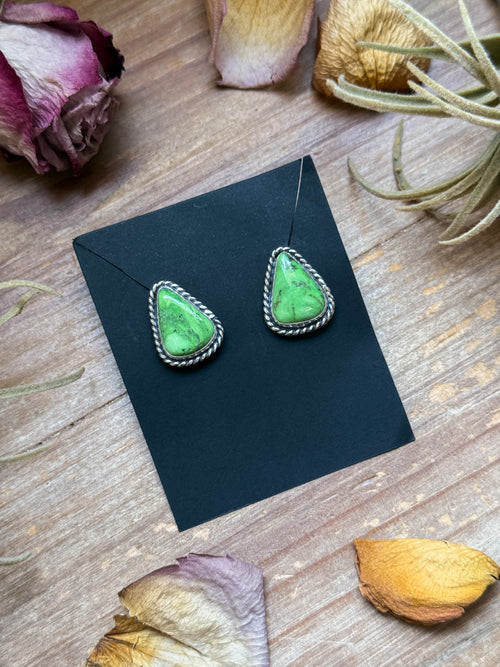 Carico Lake turquoise stud earrings sterling silver green blue stone