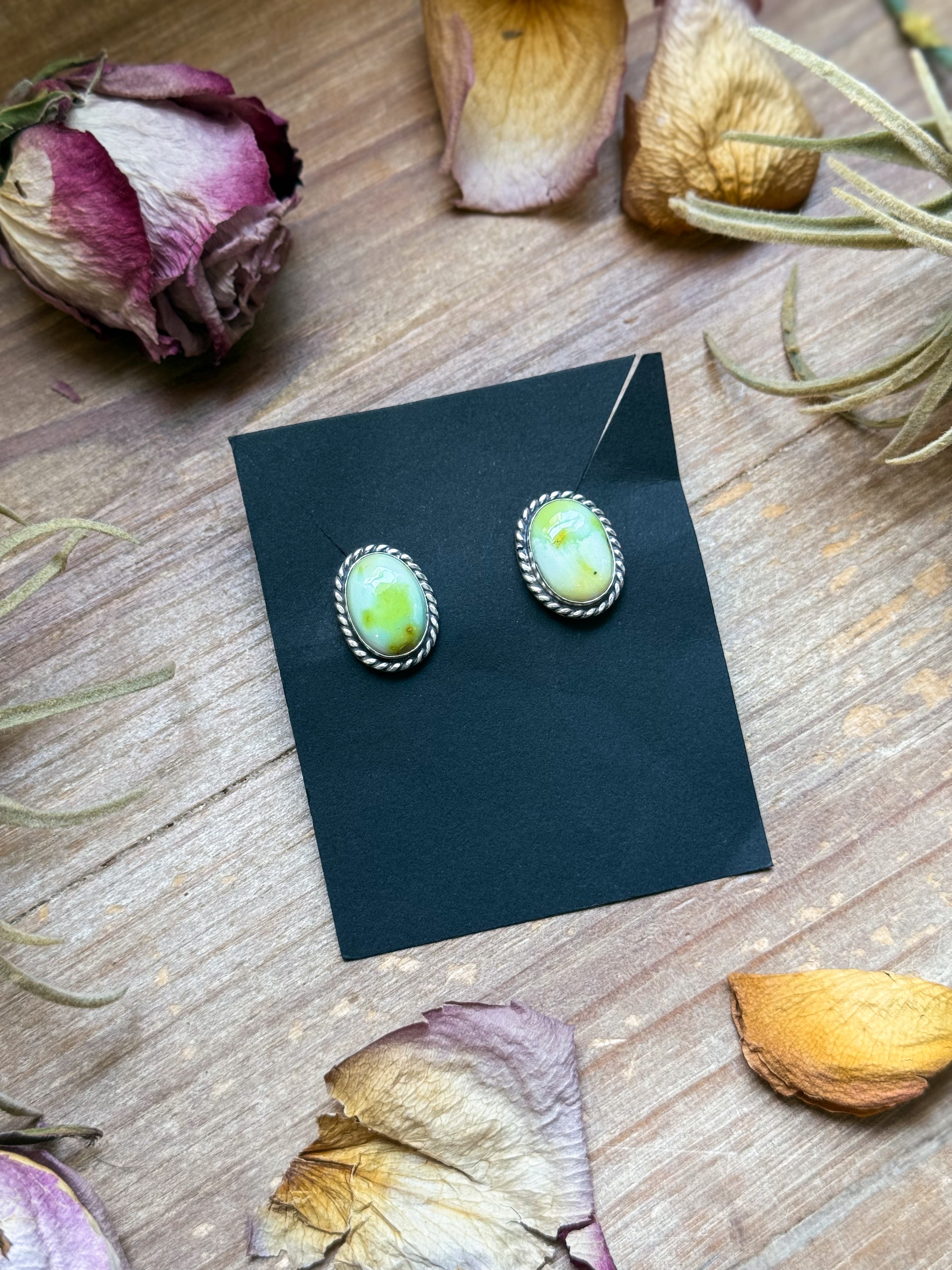 Sterling Silver Palomino Variscite Stud Earrings, Artist Jason Ogg