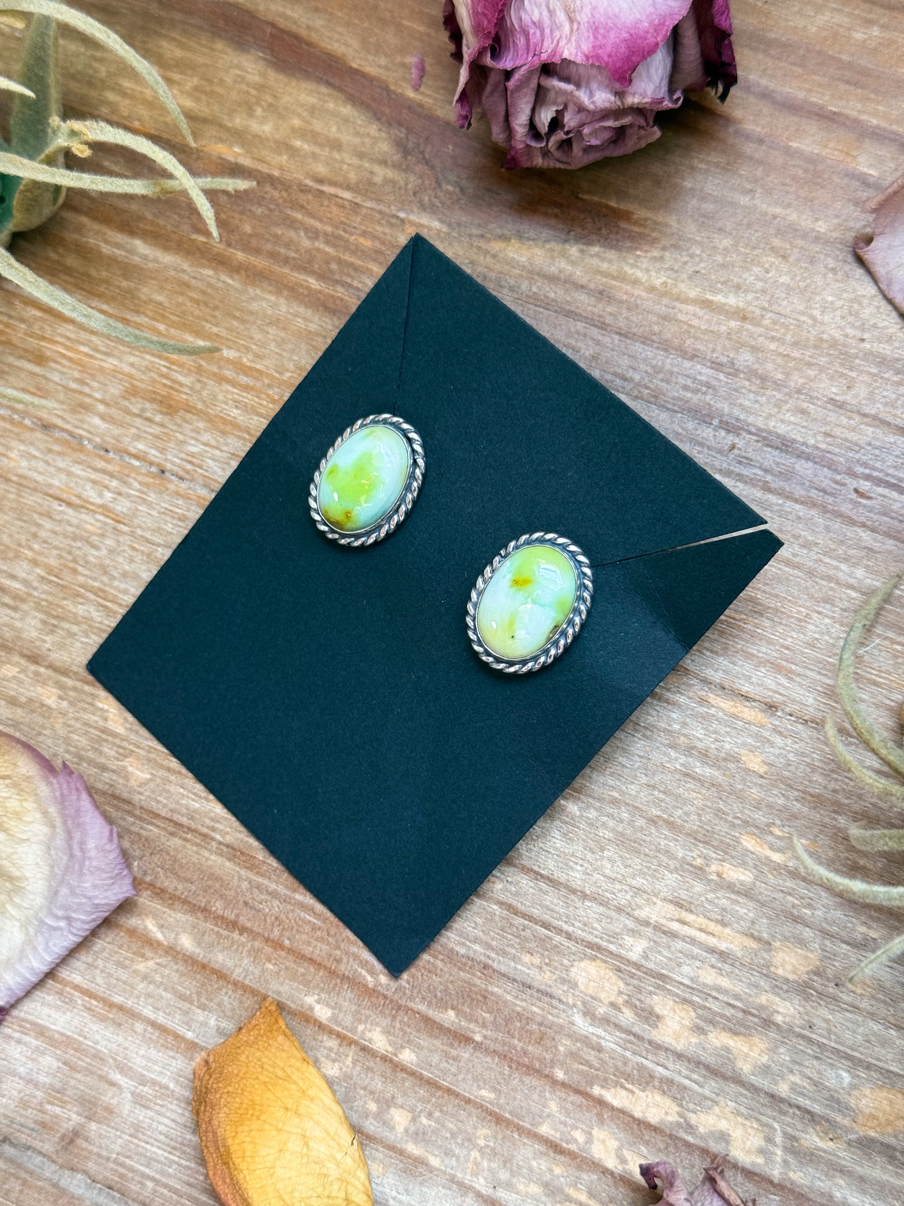 Sterling Silver Palomino Variscite Stud Earrings, Artist Jason Ogg