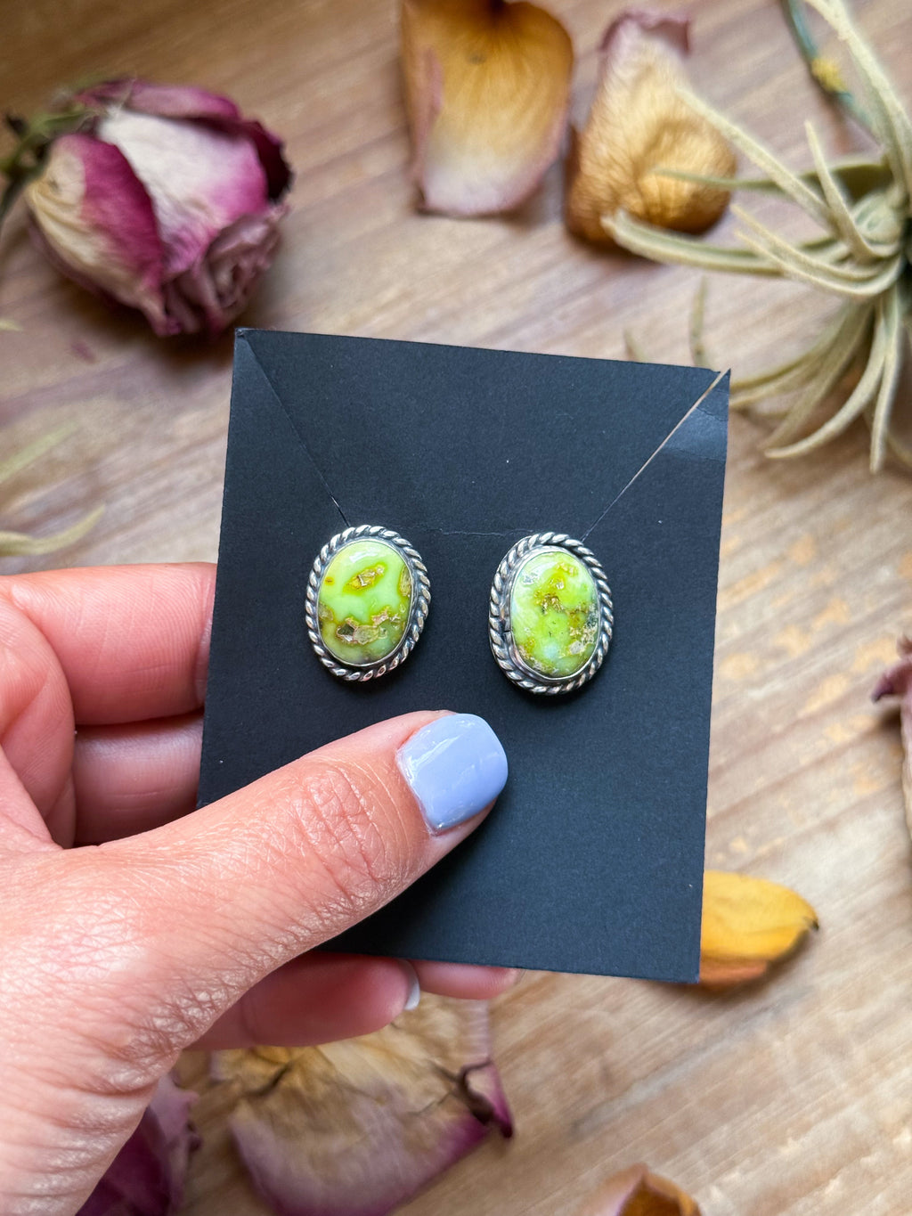Palomino Variscite Sterling Silver Stud Earrings | Artist Jason Ogg
