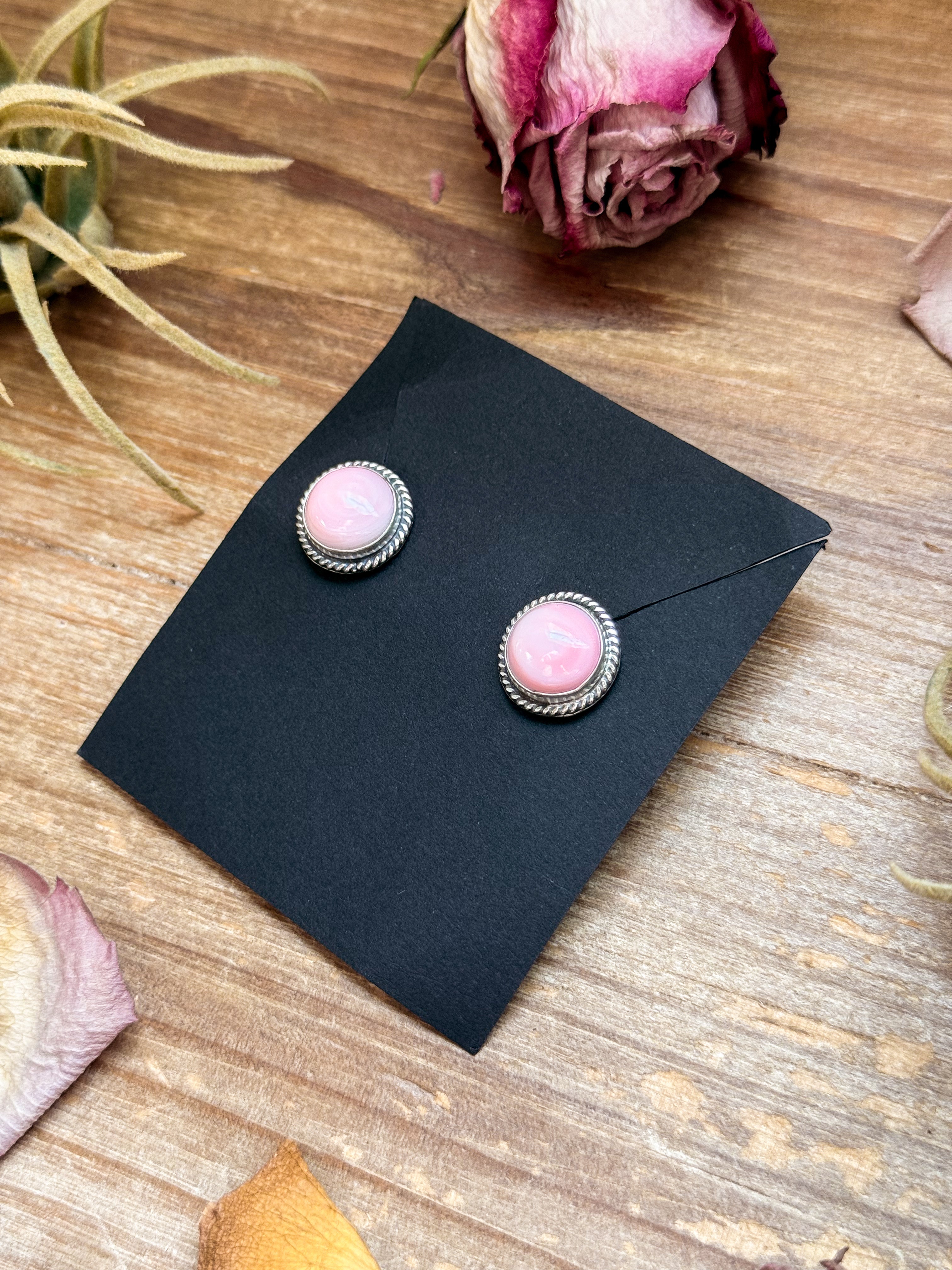 Sterling Silver Pink Conch Stud Earrings