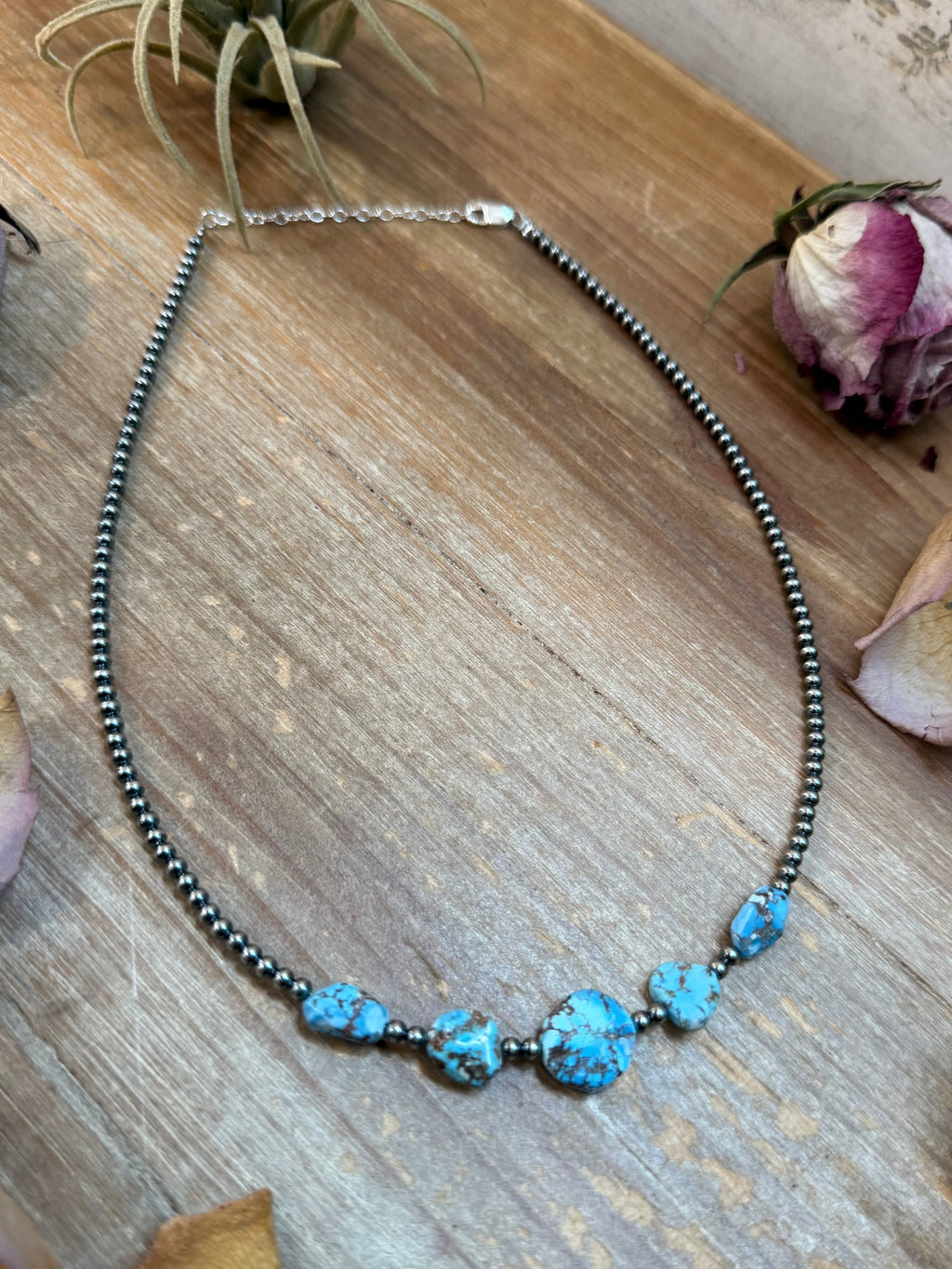 Golden Hills Turquoise & Sterling Pearl Necklace – 16" | The Bijoux FAB