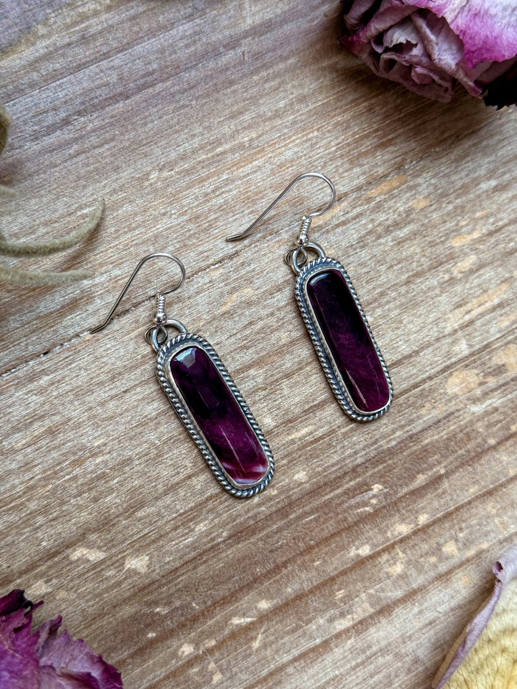 Sterling Silver Purple Spiny Oyster Earrings – Handmade Dangle Earrings by Jason Ogg