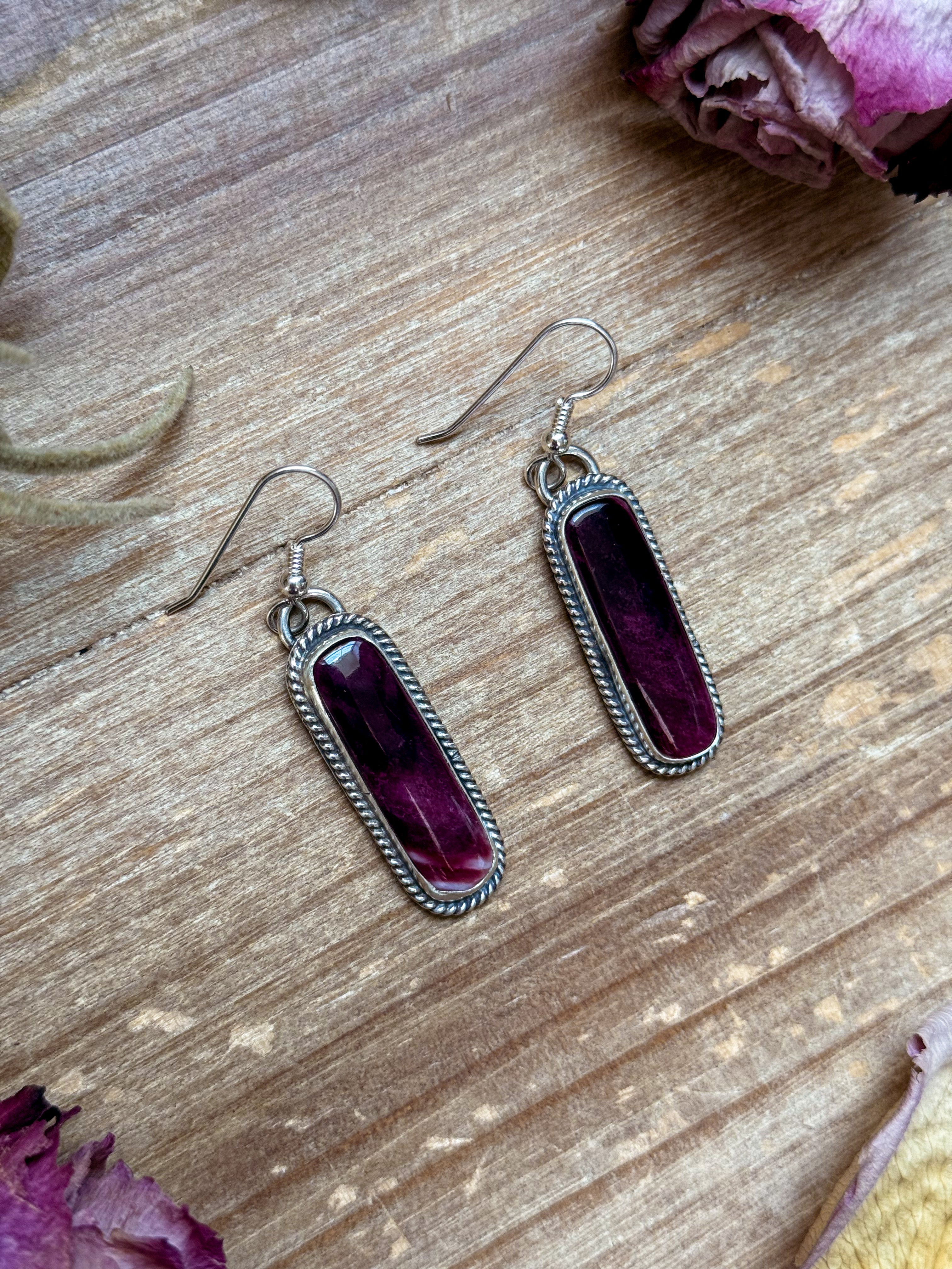 Sterling Silver Purple Spiny Oyster Earrings – Handmade Dangle Earrings by Jason Ogg