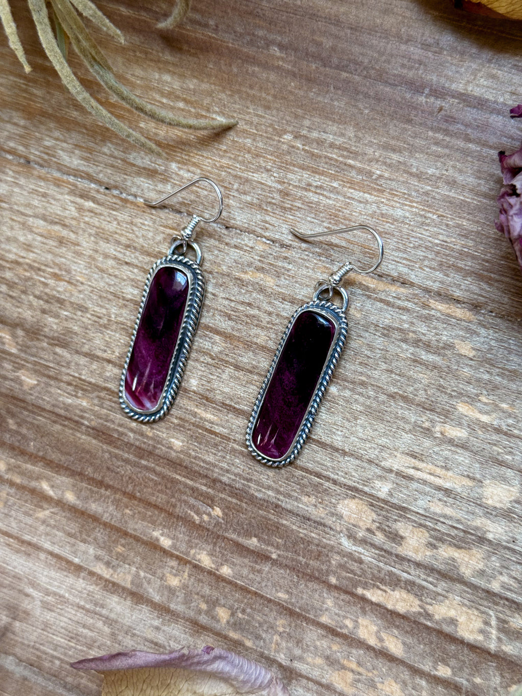 Sterling Silver Purple Spiny Oyster Earrings – Handmade Dangle Earrings by Jason Ogg