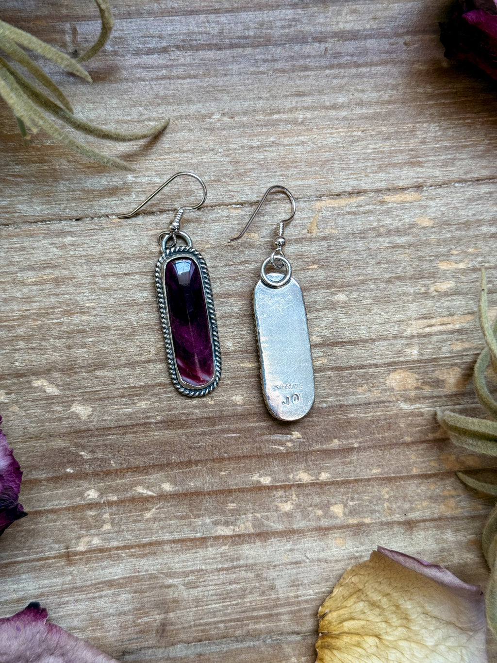 Sterling Silver Purple Spiny Oyster Earrings – Handmade Dangle Earrings by Jason Ogg