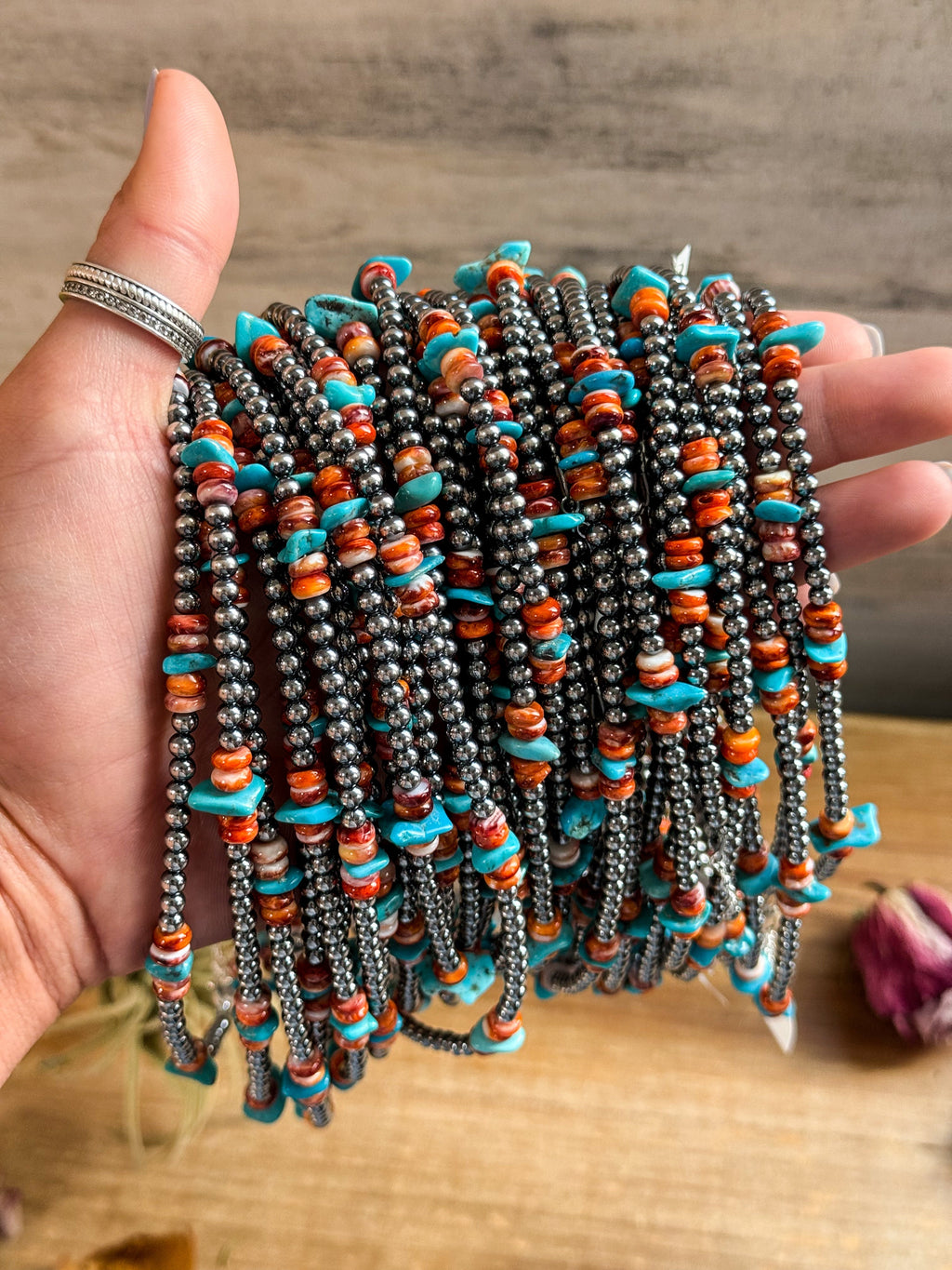 Sleeping Beauty Turquoise & Spiny Oyster Necklace – Sterling Silver Pearls 14.5” | The Bijoux FAB