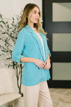 I'm Really That Gal Open Front Blazer in Aqua