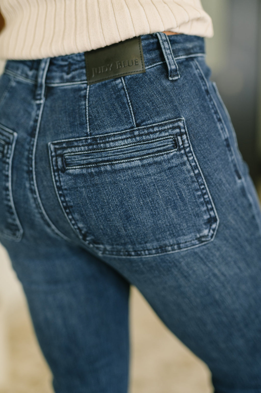 Judy Blue Mackenzie High Rise Flare Jeans – Vintage Patch Pocket Denim