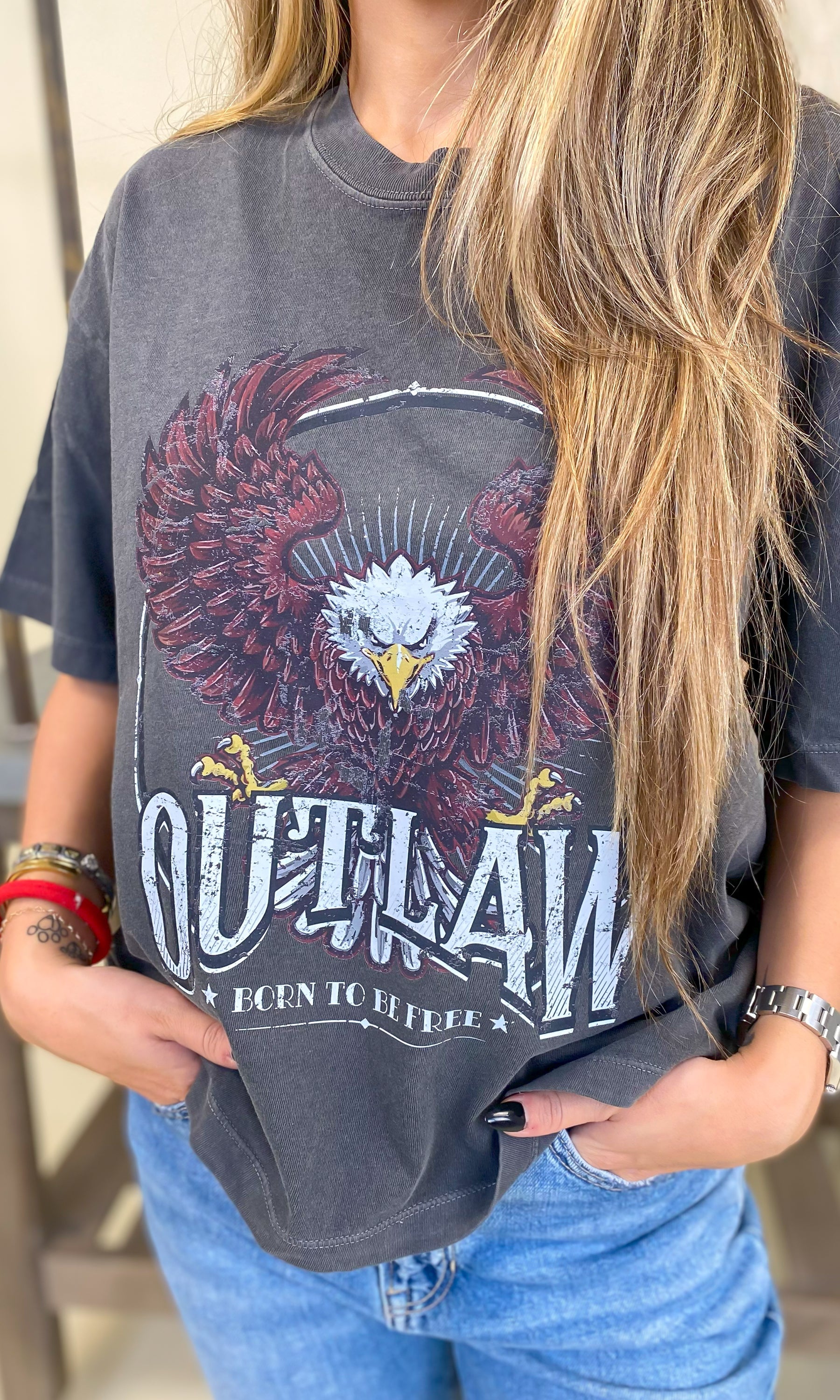 Outlaw Eagle Boxy Comfort Color Graphic T-Shirt