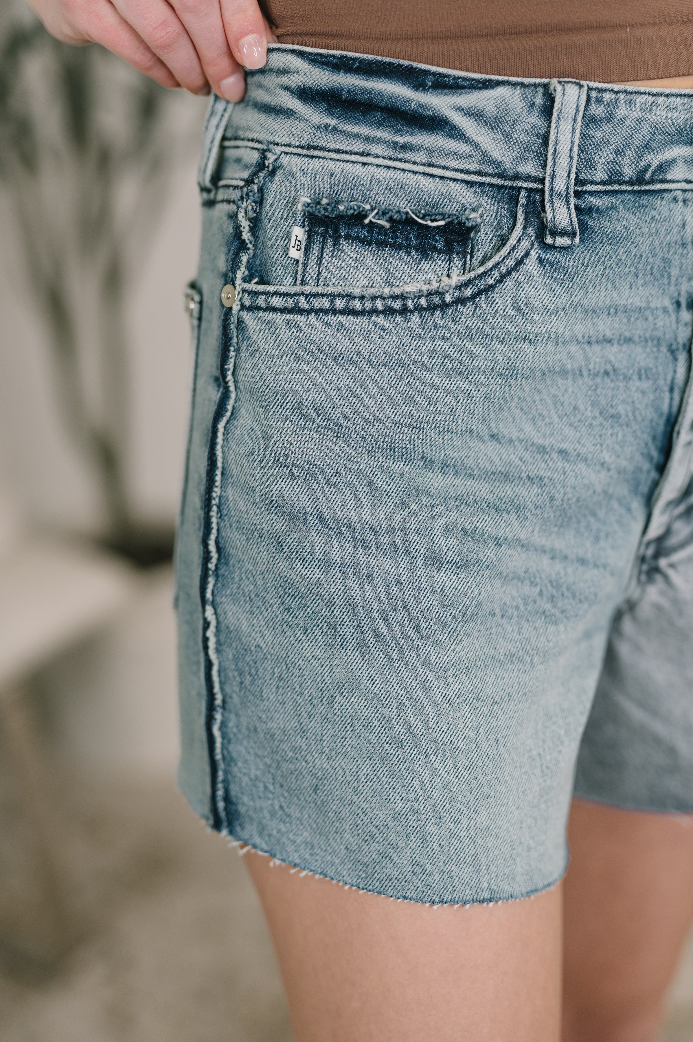 Judy Blue Paige High Rise Rigid Magic Cutoff Shorts – Button Fly Distressed Denim