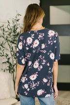 Floral Henley Top – Cable Ribbed Stretch Short Sleeve Shirt