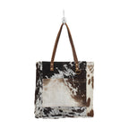 Myra Mesa Trail Patchwork Hairon Tote Bag for Women Rustic Cowhide Design, Brown Leather Handles for Everyday Utility