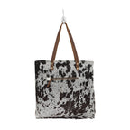 Myra Mesa Trail Patchwork Hairon Tote Bag for Women Rustic Cowhide Design, Brown Leather Handles for Everyday Utility