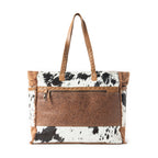 Myra Forester Junction Weekender Bag - Leather Cowhide Tote with Embossed Detailing for Ranch Escapes