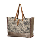 Myra Floweret Weekender Bag for Women – Floral Printed Front, Buckle Closure, Fringed Edges for Travel Chic
